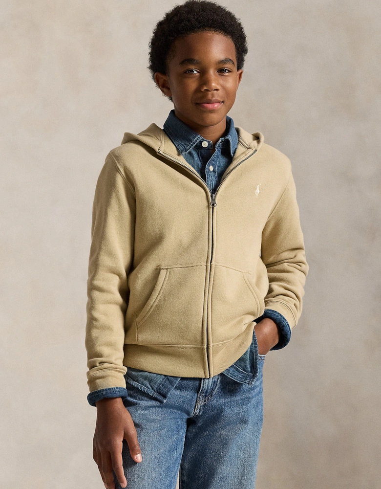 Boys Logo Zip Up Top in Beige