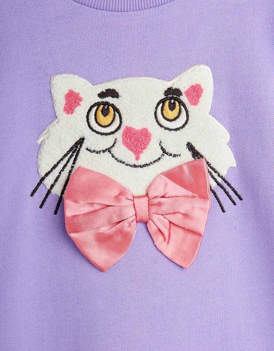 Girls Cat with Bow Tie Sweater Dress in Purple