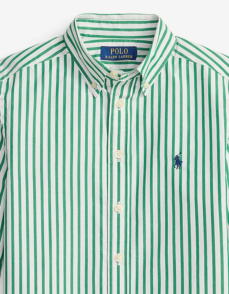 Boys Striped Poplin Shirt in Green