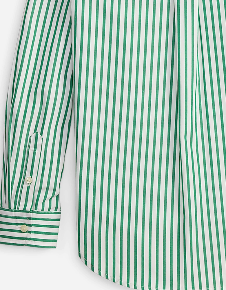 Boys Striped Poplin Shirt in Green