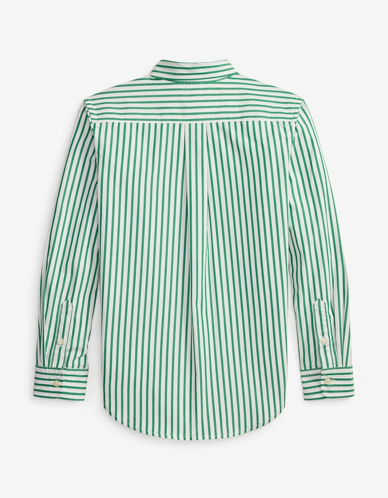 Boys Striped Poplin Shirt in Green