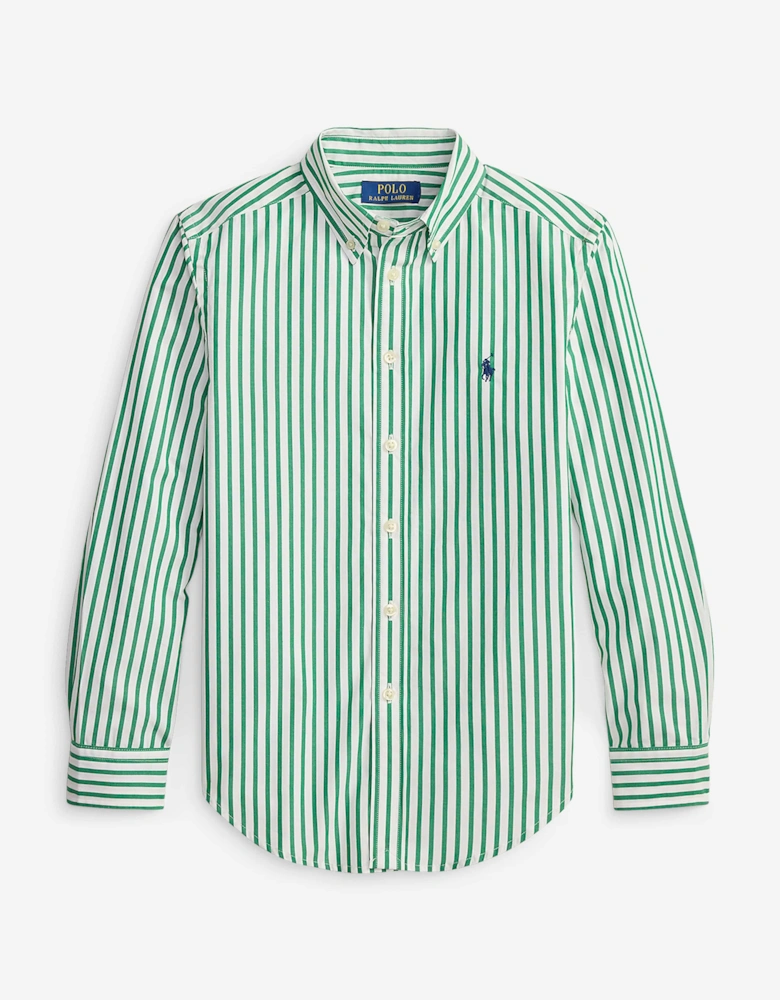 Boys Striped Poplin Shirt in Green