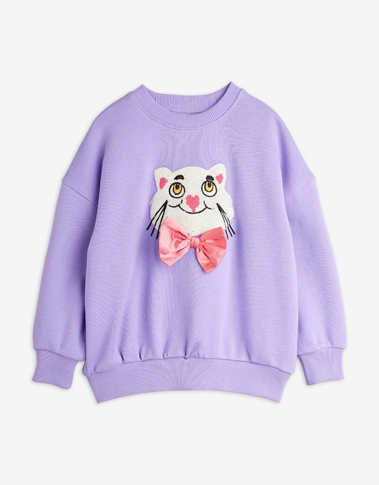 Girls Cat with Bow Tie Sweatshirt in Purple