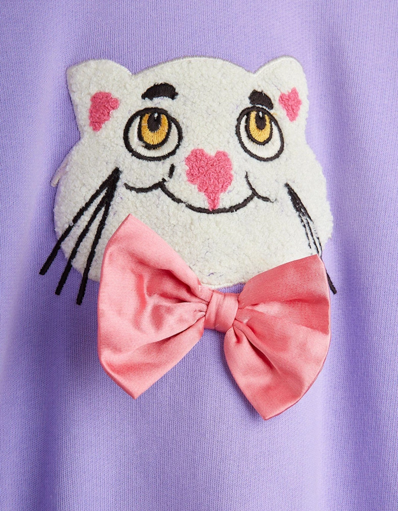 Girls Cat with Bow Tie Sweatshirt in Purple