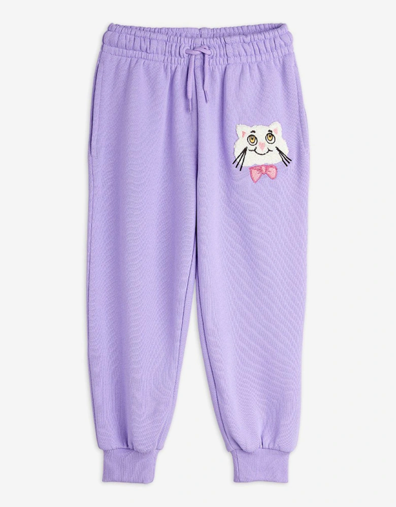 Girls Cat with Bow Tie Joggers in Purple