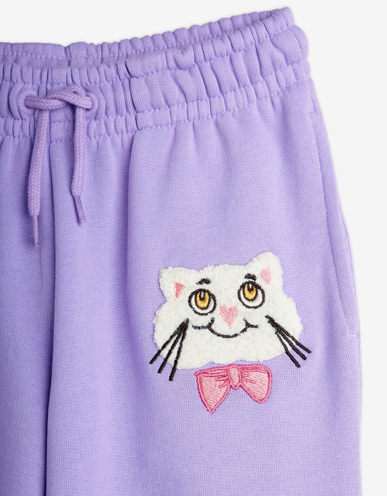 Girls Cat with Bow Tie Joggers in Purple