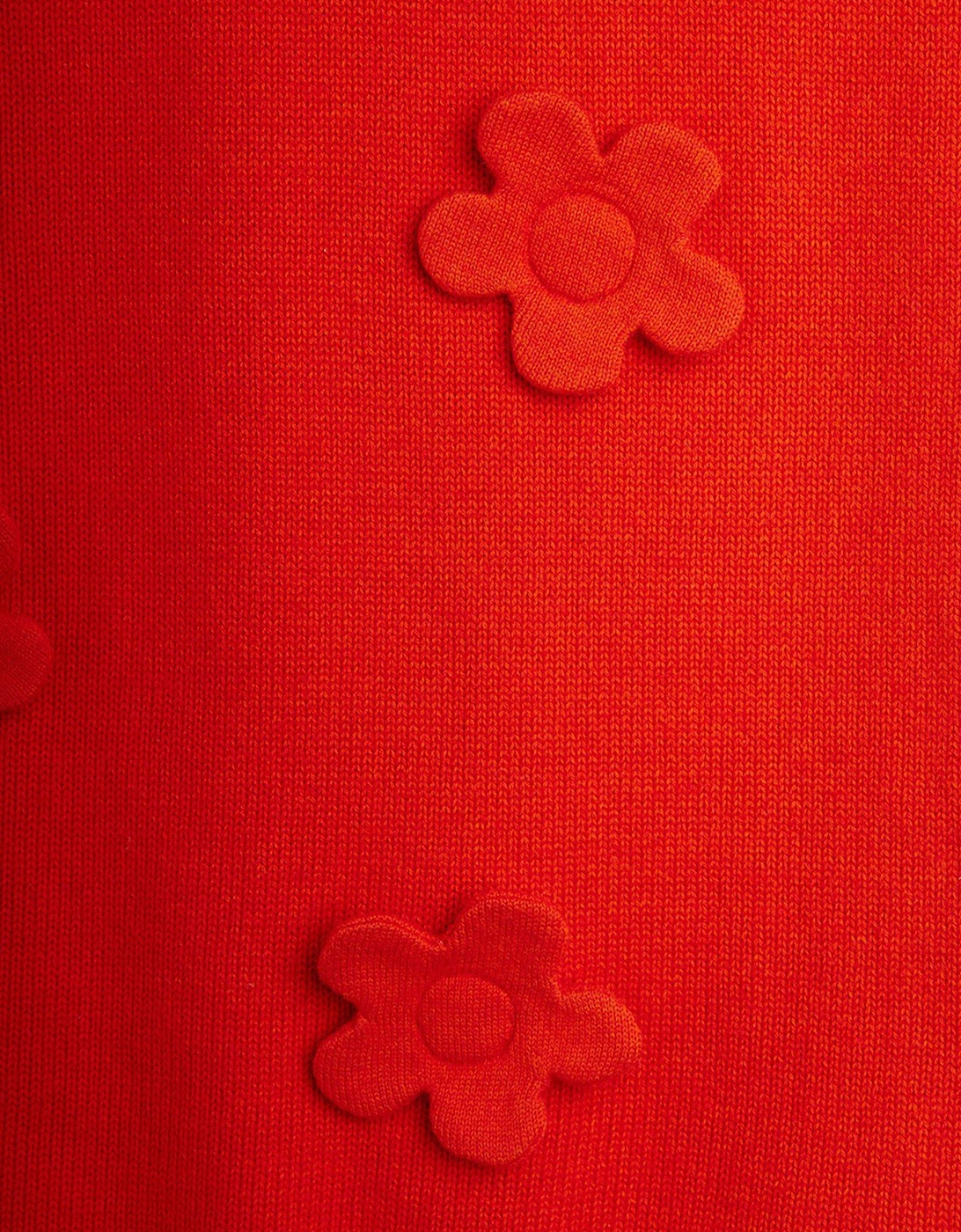 Girls Knitted Flower Vest Dress in Red