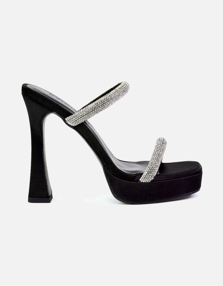 'Verony' Diamante Straps Platform Heeled Mule Sandals