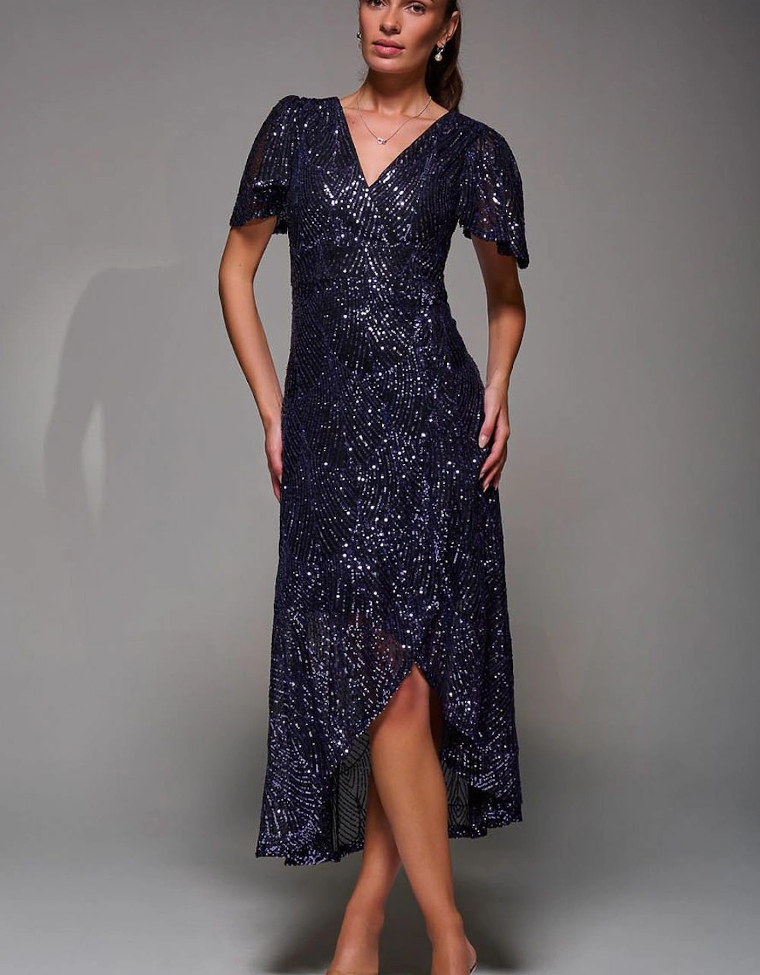 Sequin Angel Sleeve Ruffle Hem Maxi Dress, 2 of 1