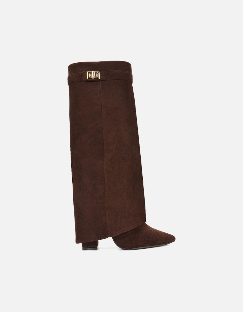 'Rayna' Block Heel Knee High Foldover Boots With Pointed Toe