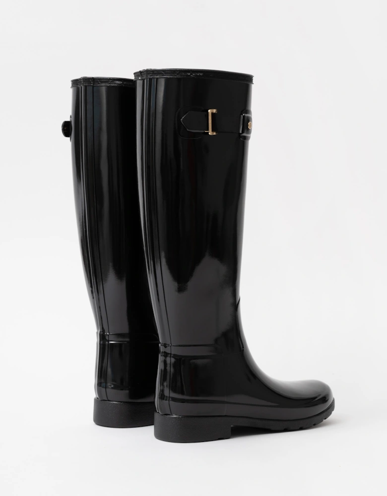 Womens Refined Gold Trim Tall Gloss Boot - Black