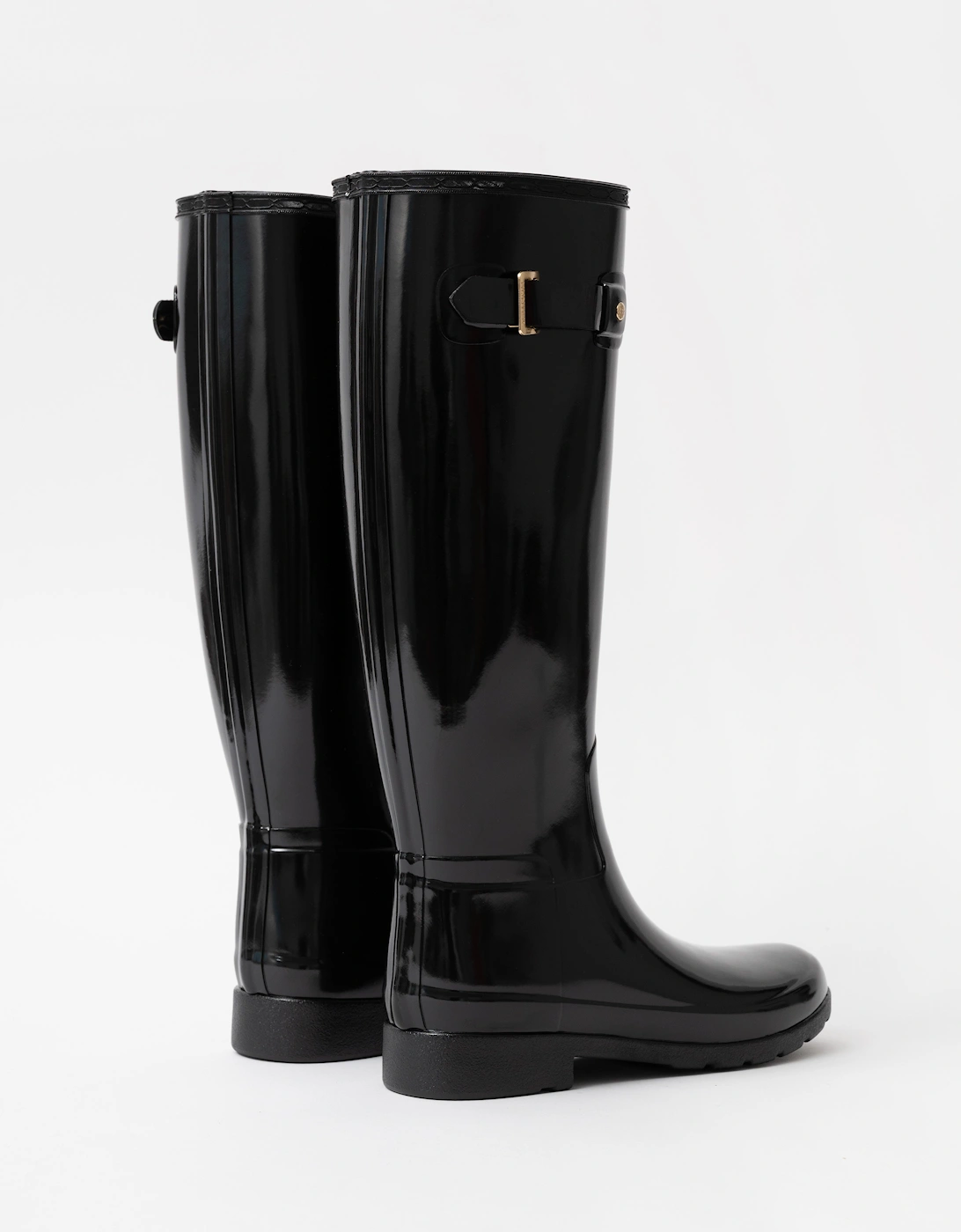 Womens Refined Gold Trim Tall Gloss Boot - Black