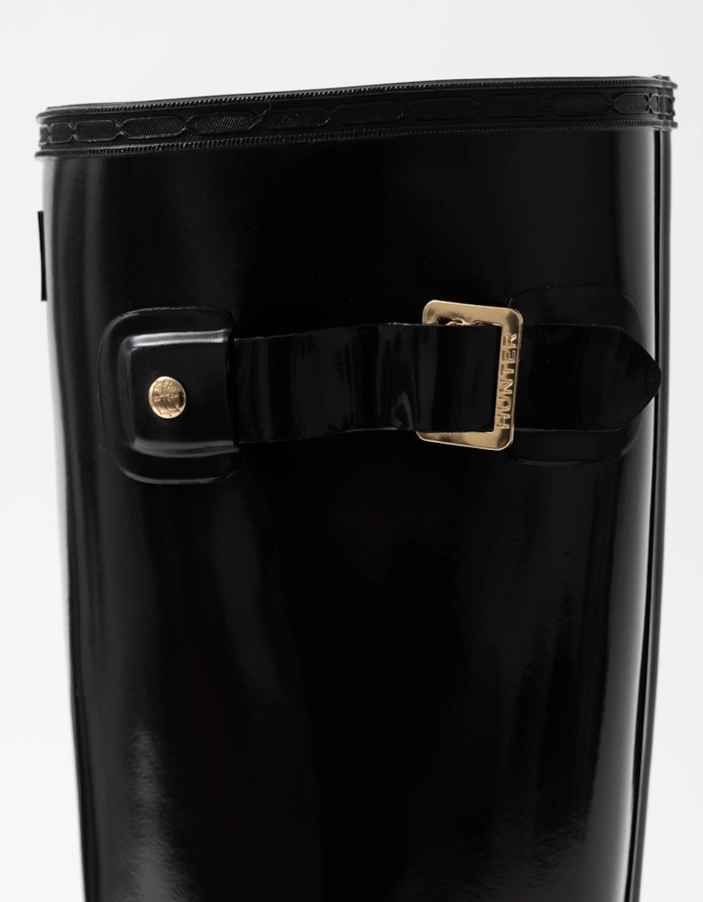 Womens Refined Gold Trim Tall Gloss Boot - Black