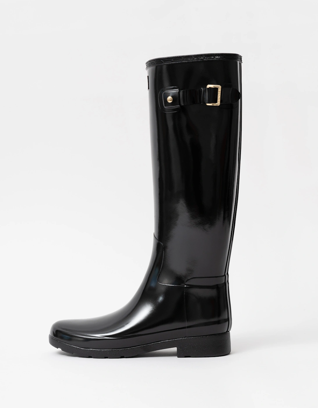 Womens Refined Gold Trim Tall Gloss Boot - Black