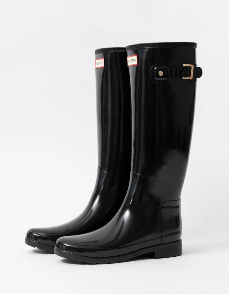 Womens Refined Gold Trim Tall Gloss Boot - Black