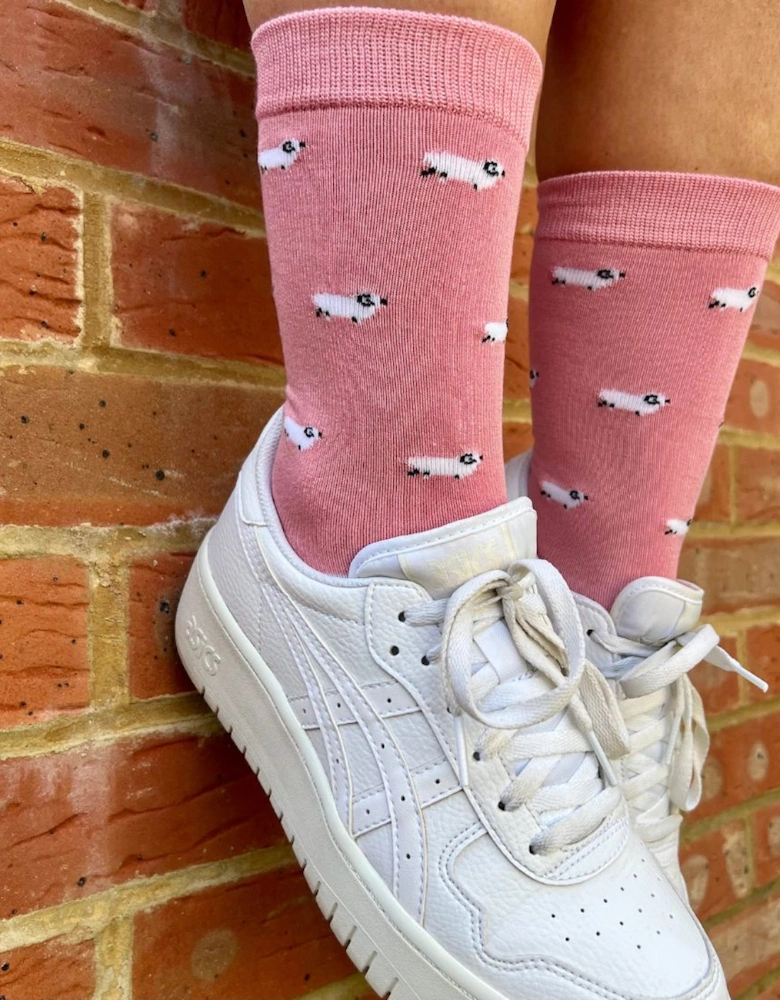 Sheep Women's Bamboo Socks, Pink