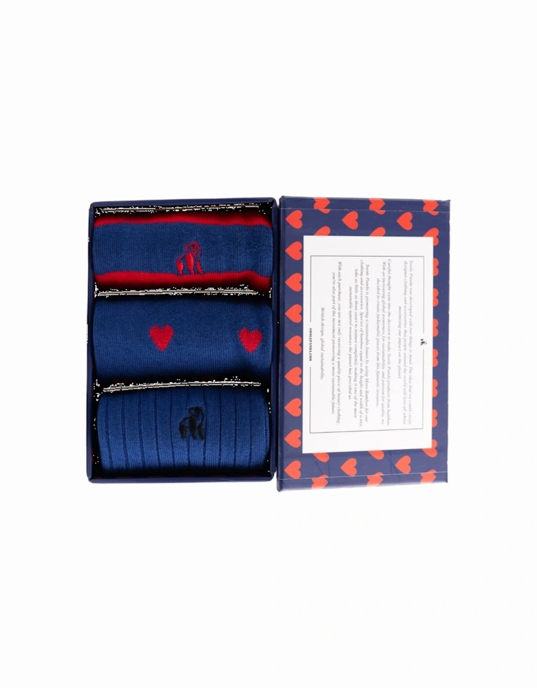 3-Pack Love Hearts Bamboo Socks Gift Box, Blue/red