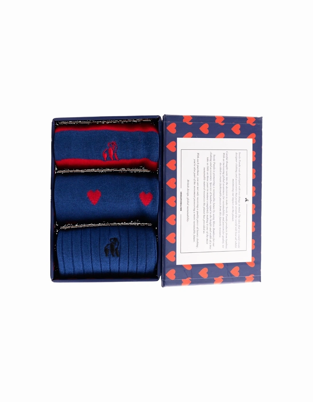 3-Pack Love Hearts Bamboo Socks Gift Box, Blue/red