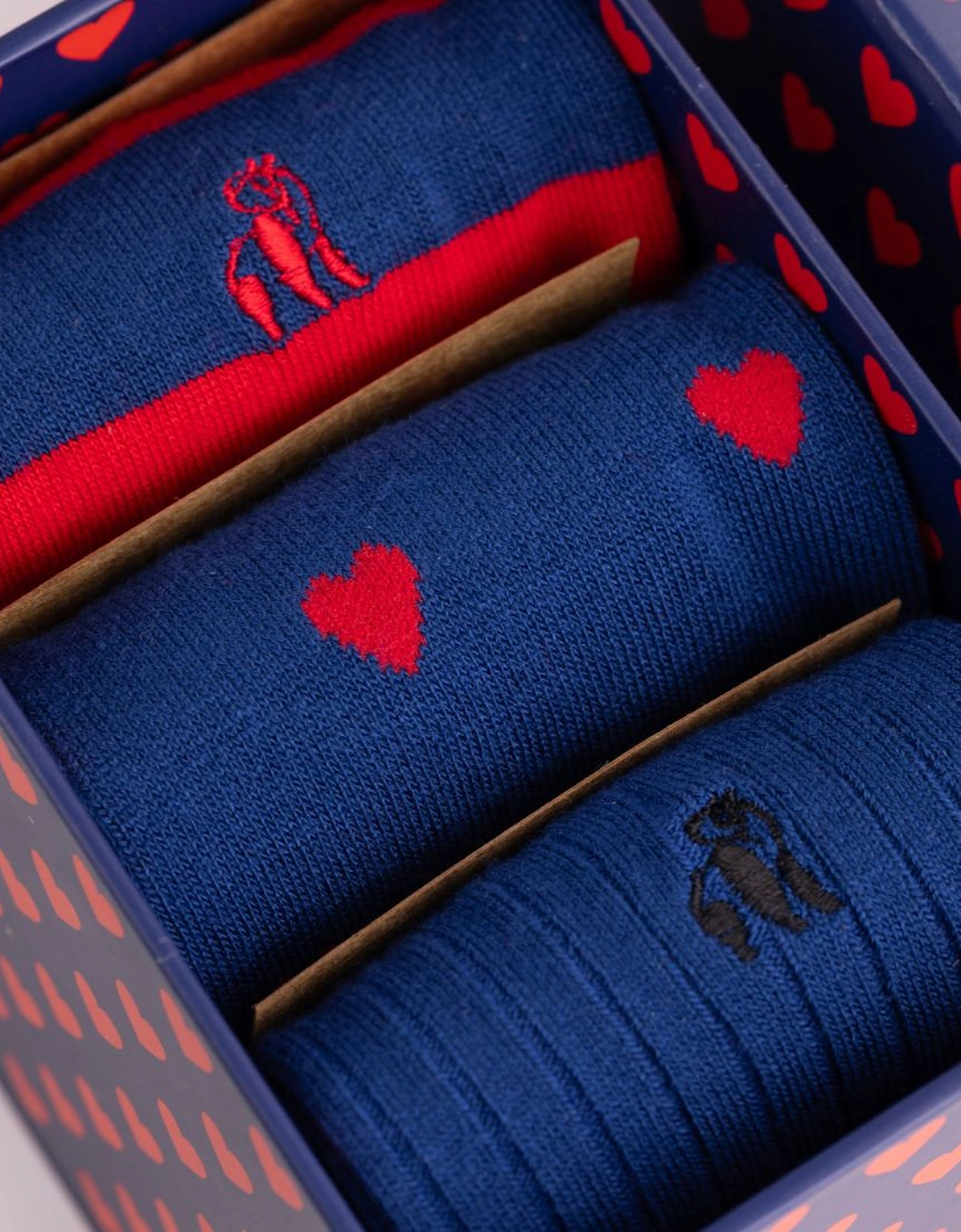 3-Pack Love Hearts Bamboo Socks Gift Box, Blue/red, 5 of 4