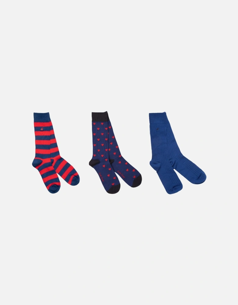 3-Pack Love Hearts Bamboo Socks Gift Box, Blue/red