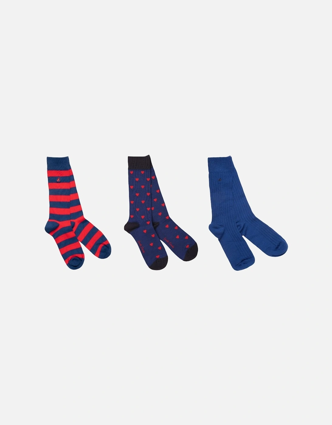 3-Pack Love Hearts Bamboo Socks Gift Box, Blue/red