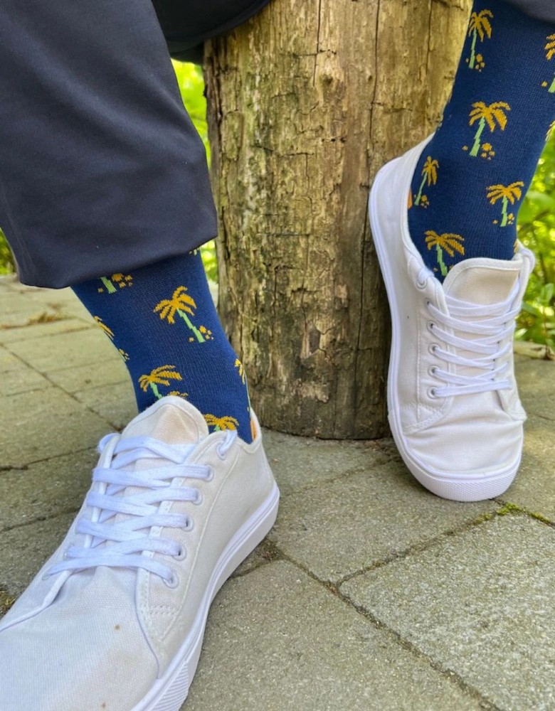 Palm Tree Bamboo Socks, Blue/yellow