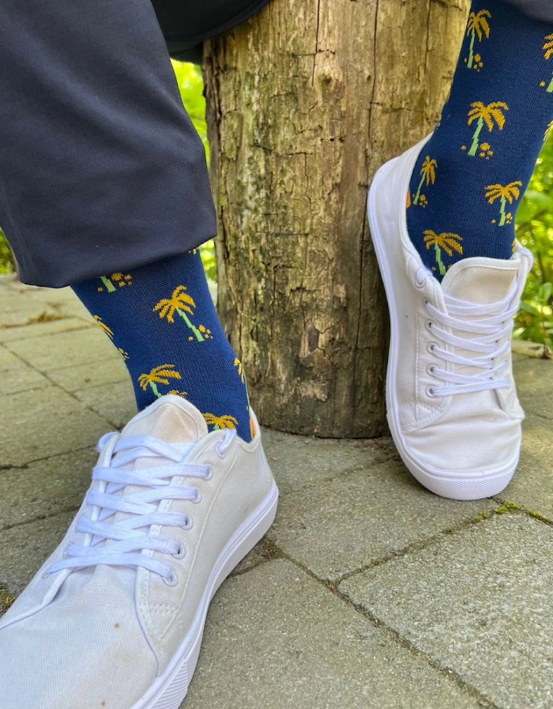 Palm Tree Bamboo Socks, Blue/yellow
