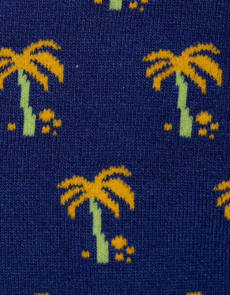Palm Tree Bamboo Socks, Blue/yellow