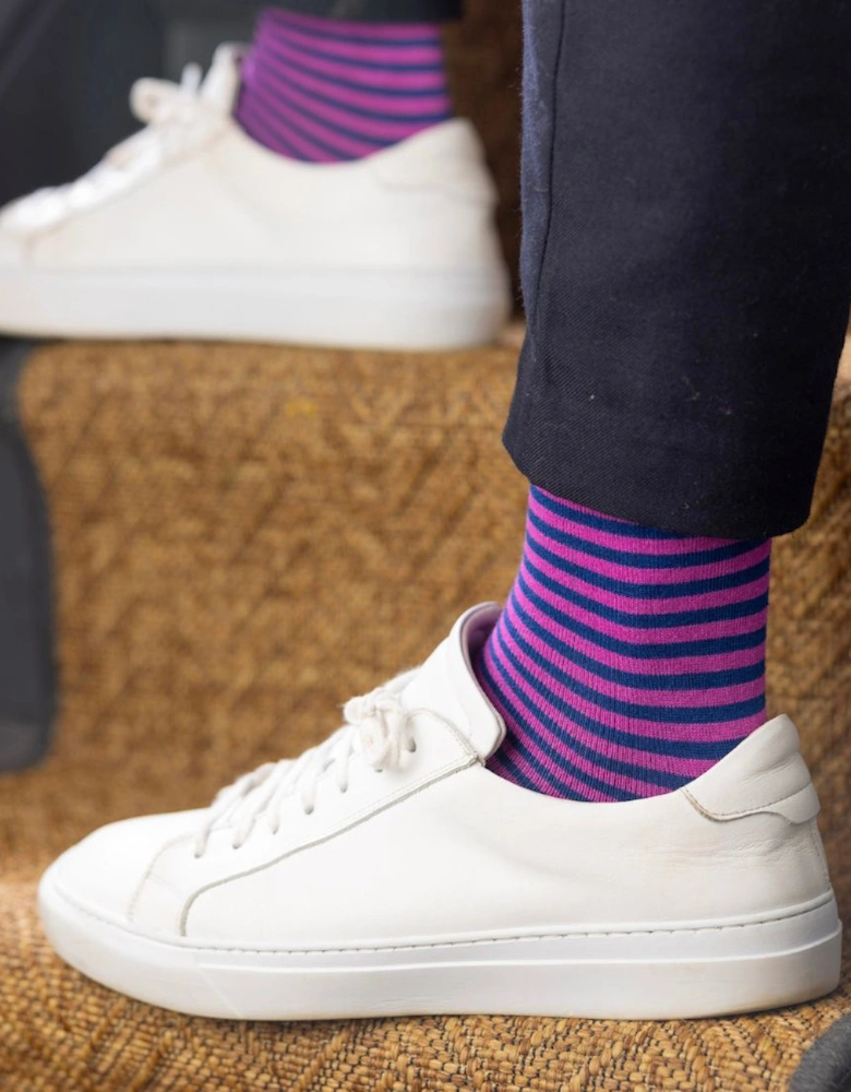 Narrow Stripe Bamboo Socks, Pink/navy