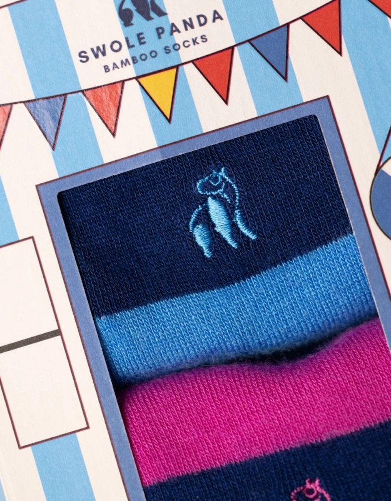 2-Pack Beach Hut Stripes Bamboo Socks Gift Box, Blue/Pink