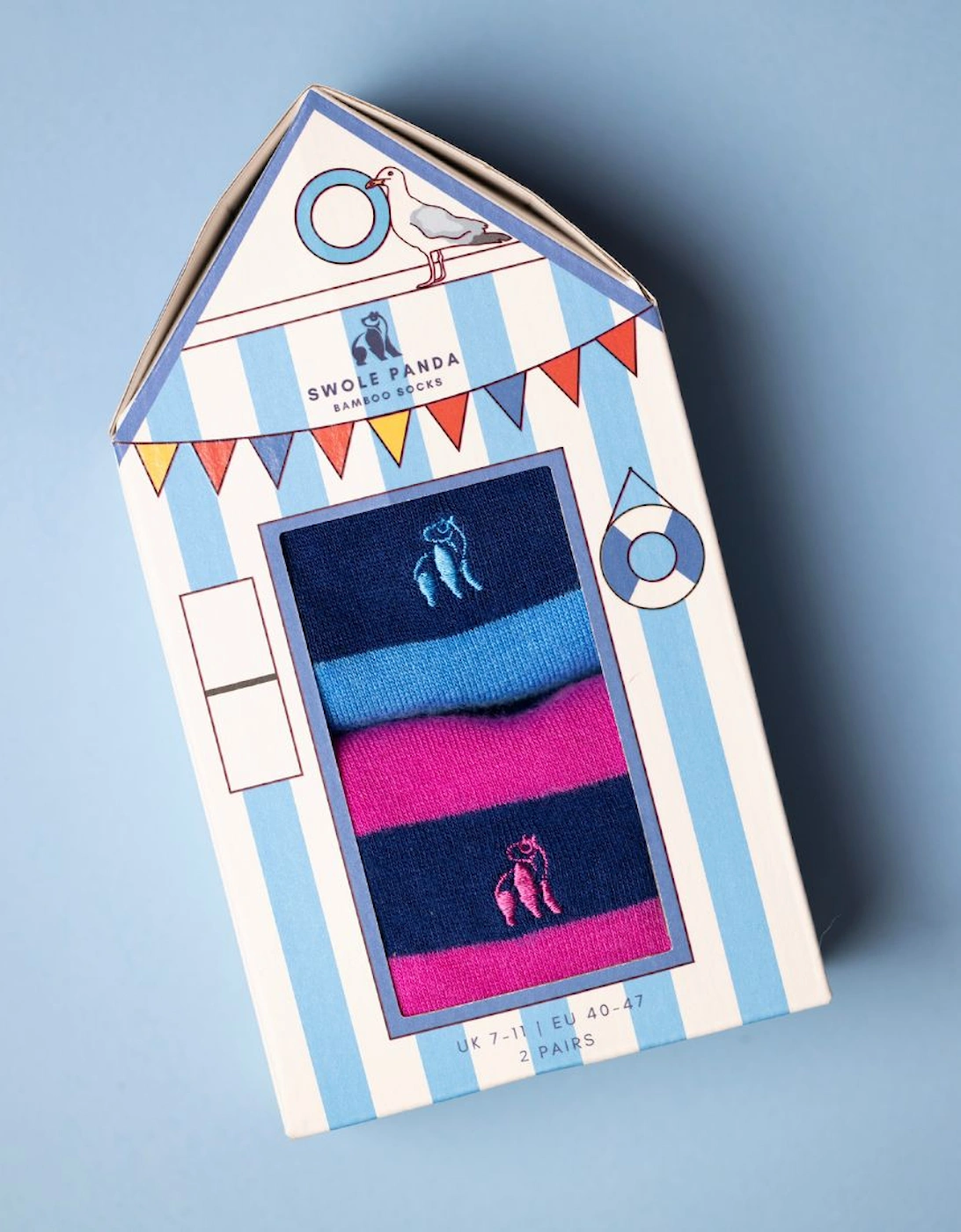 2-Pack Beach Hut Stripes Bamboo Socks Gift Box, Blue/Pink, 7 of 6