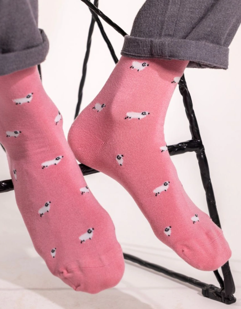 Sheep Bamboo Socks, Pink