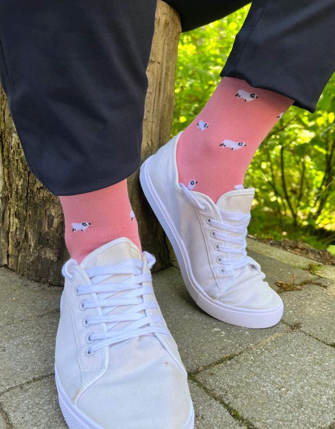 Sheep Bamboo Socks, Pink