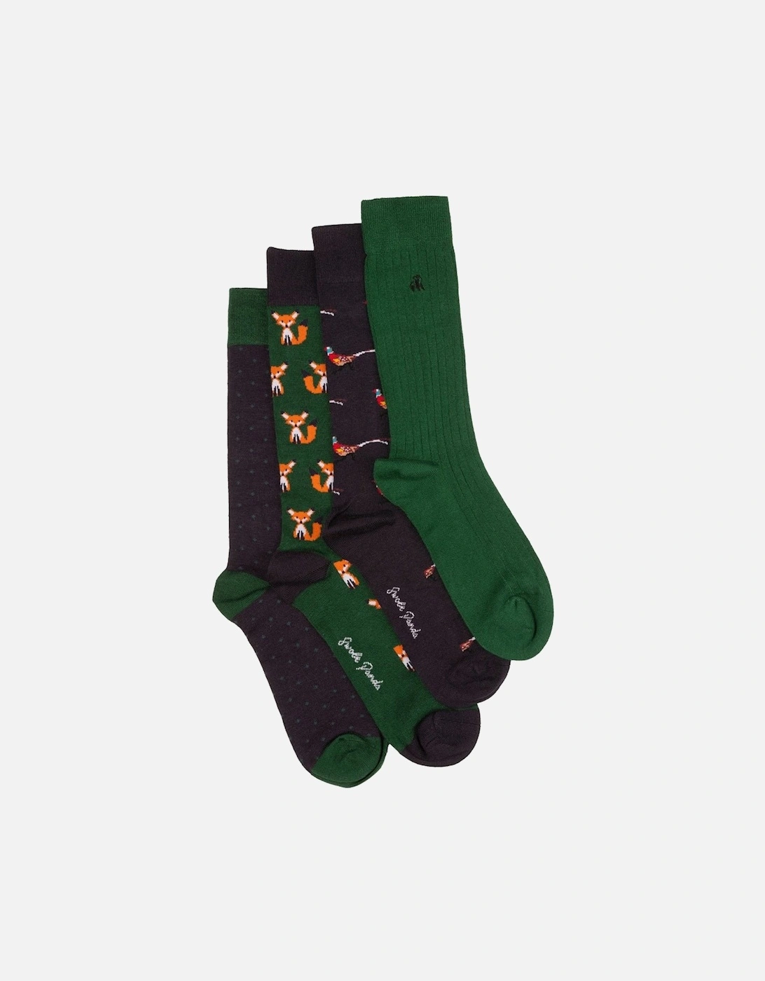 4-Pack Bundle Foxes & Pheasants Bamboo Socks, Green/Navy, 10 of 9