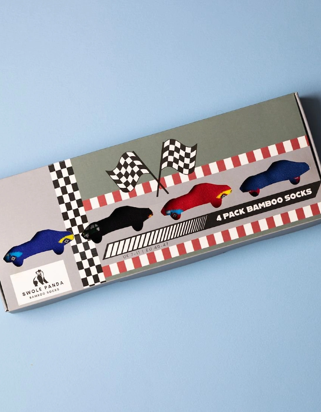 4-Pack Racing Cars Bamboo Socks Gift Box, Red/Black/Blue, 12 of 11