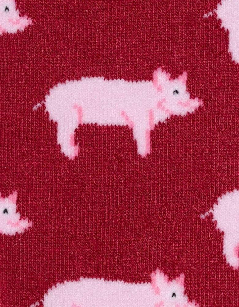 Pigs Bamboo Socks, Red