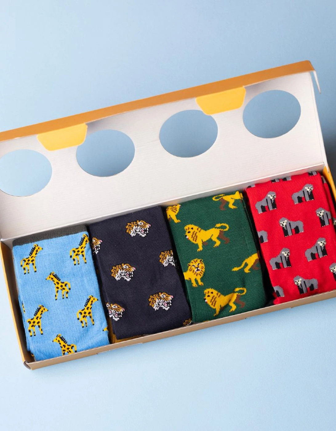 4-Pack Zoo Animals Bamboo Socks Gift Box, Red/Green/Blue/Navy
