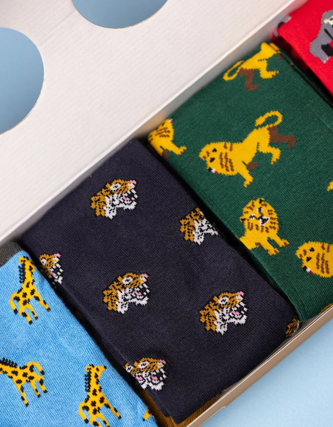 4-Pack Zoo Animals Bamboo Socks Gift Box, Red/Green/Blue/Navy