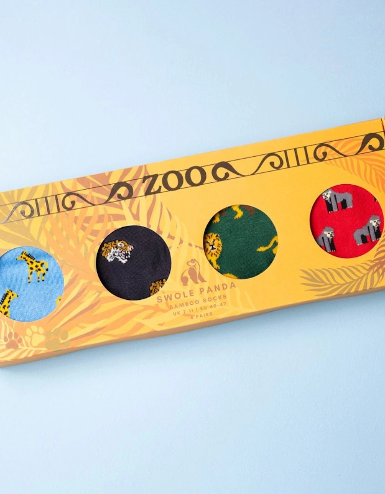 4-Pack Zoo Animals Bamboo Socks Gift Box, Red/Green/Blue/Navy