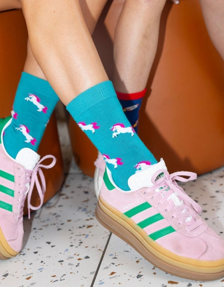 Unicorn Women's Bamboo Socks, Teal Blue