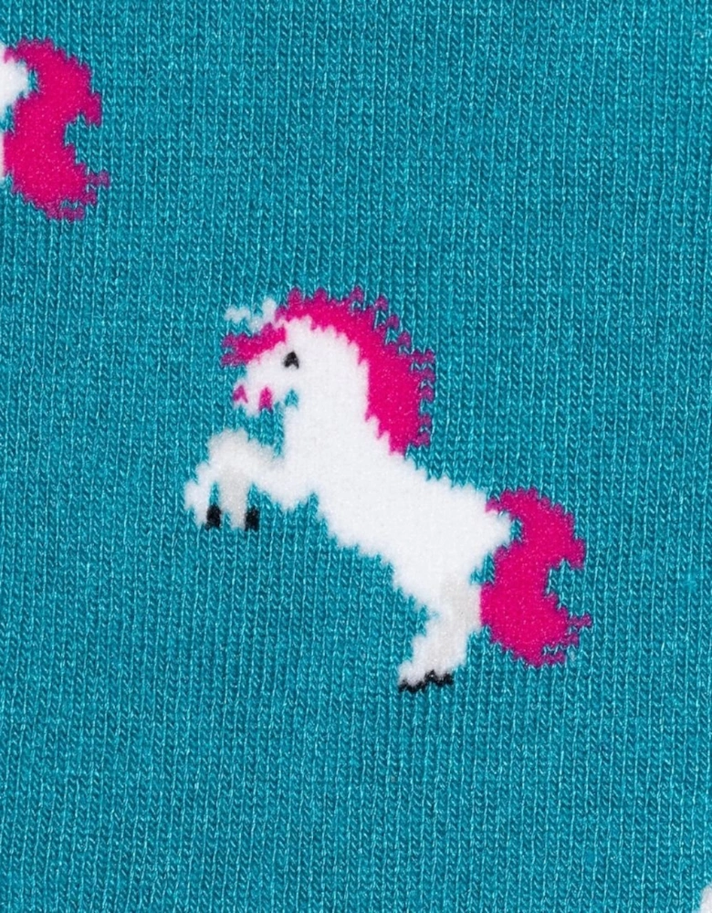Unicorn Women's Bamboo Socks, Teal Blue
