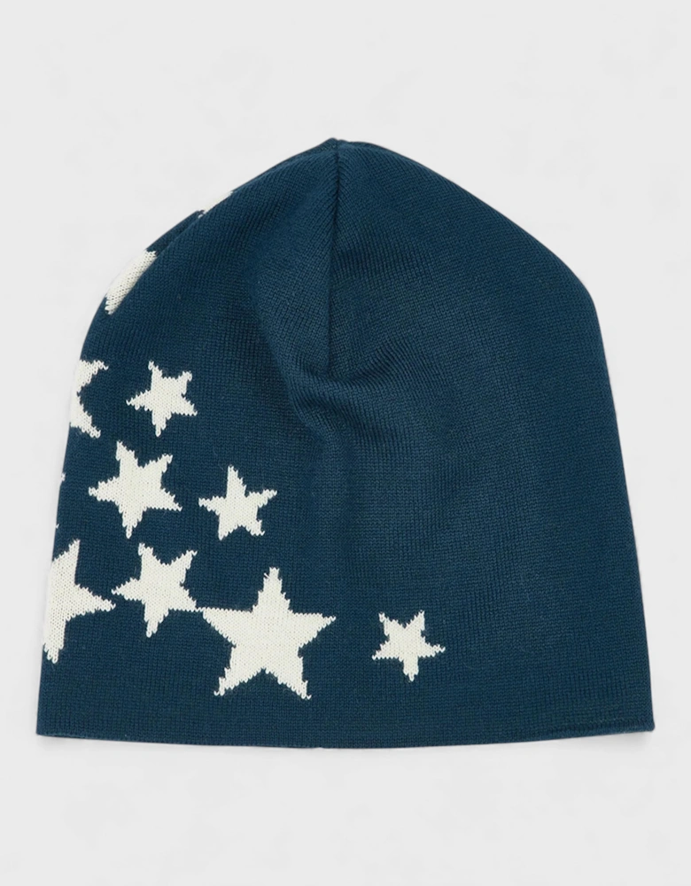 Star Print Beanie Blue