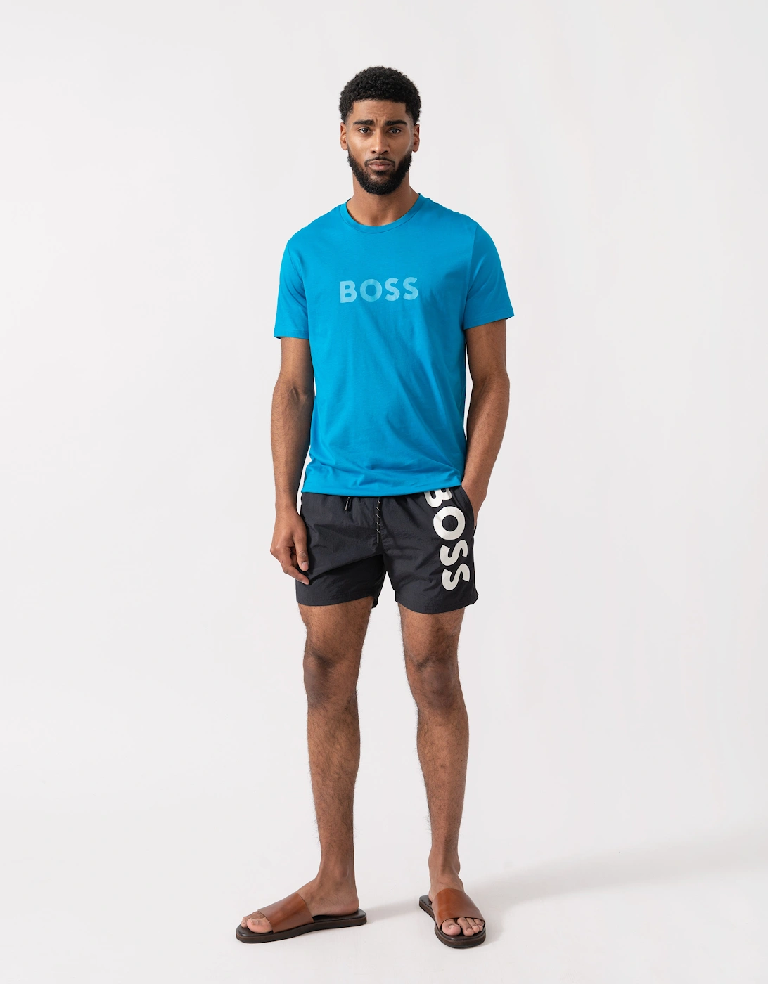 BOSS Orange RN Relaxed Fit T-Shirt With Contrast Logo - Turquoise/Aqua 443