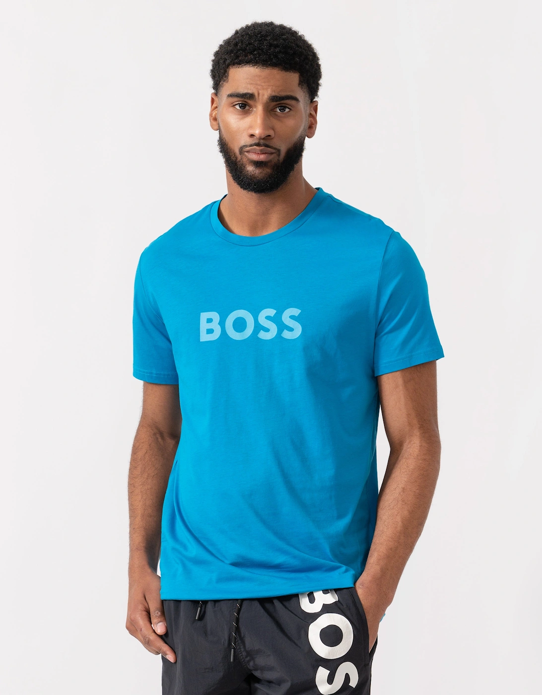 Hugo Boss Men's Blue Boss Orange Rn Relaxed Fit T-Shirt With Contrast Logo - Turquoise/Aqua 443 - Size: 38