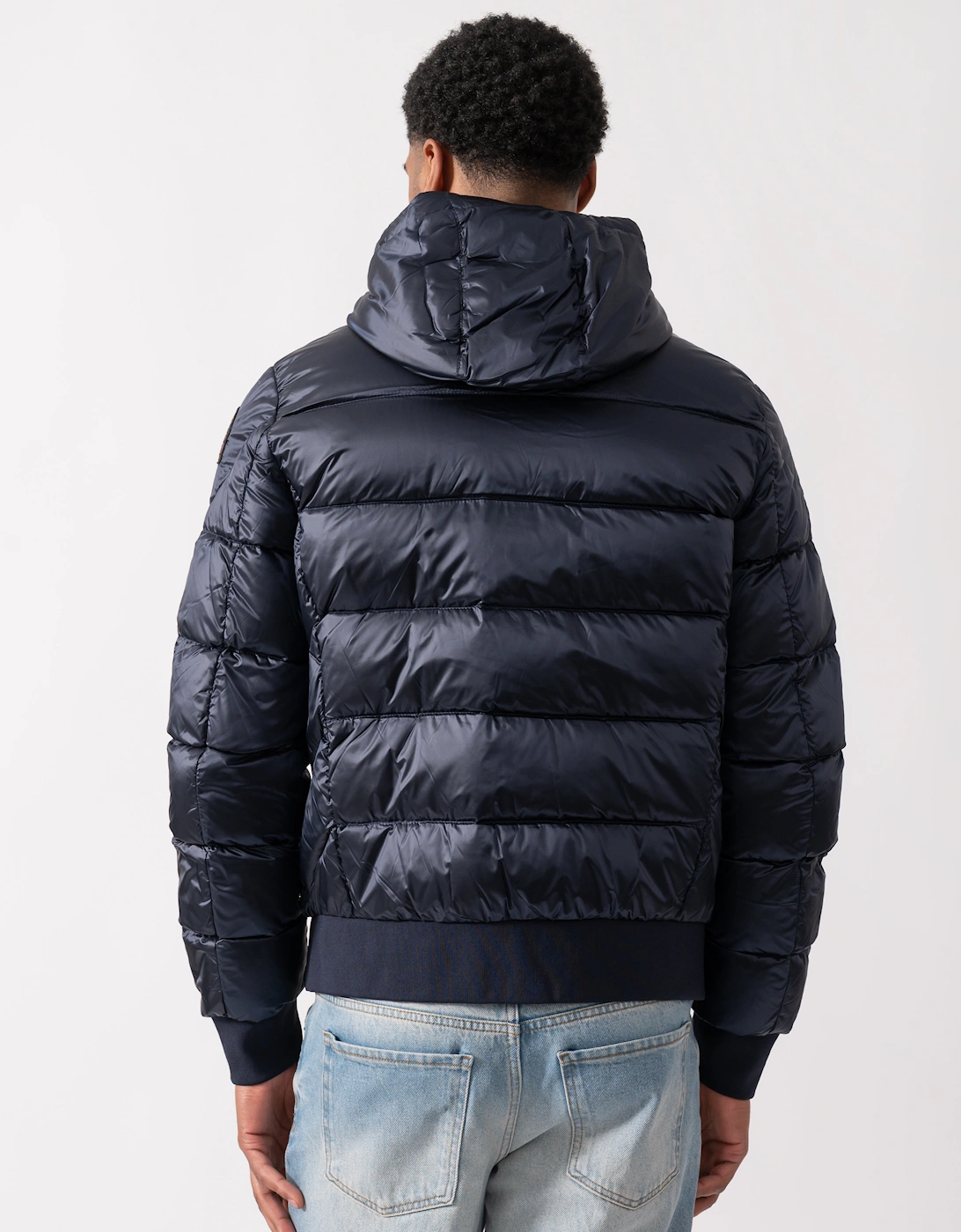 Pharrell Mens Hooded Down Bomber - Blue Navy 316