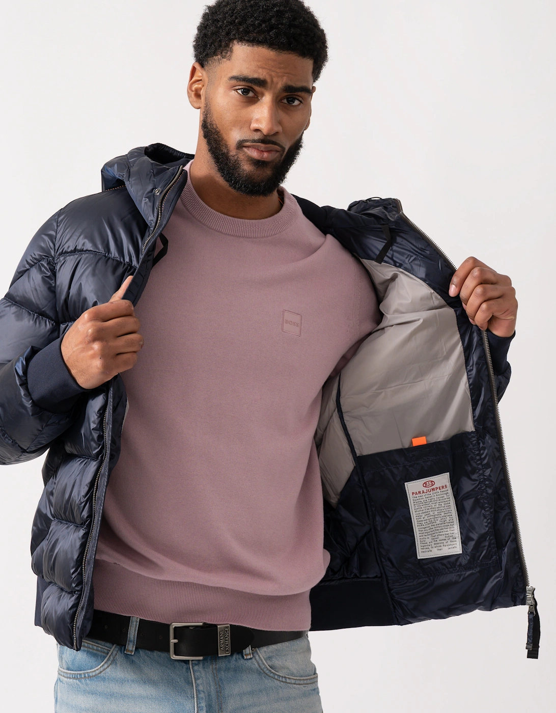 Pharrell Mens Hooded Down Bomber - Blue Navy 316