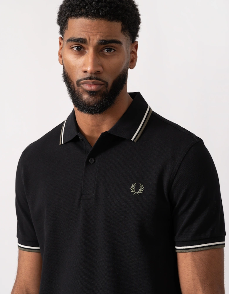 Mens Twin Tipped Signature Polo Shirt - Black/Ecru/Laurel Wreath Green W54