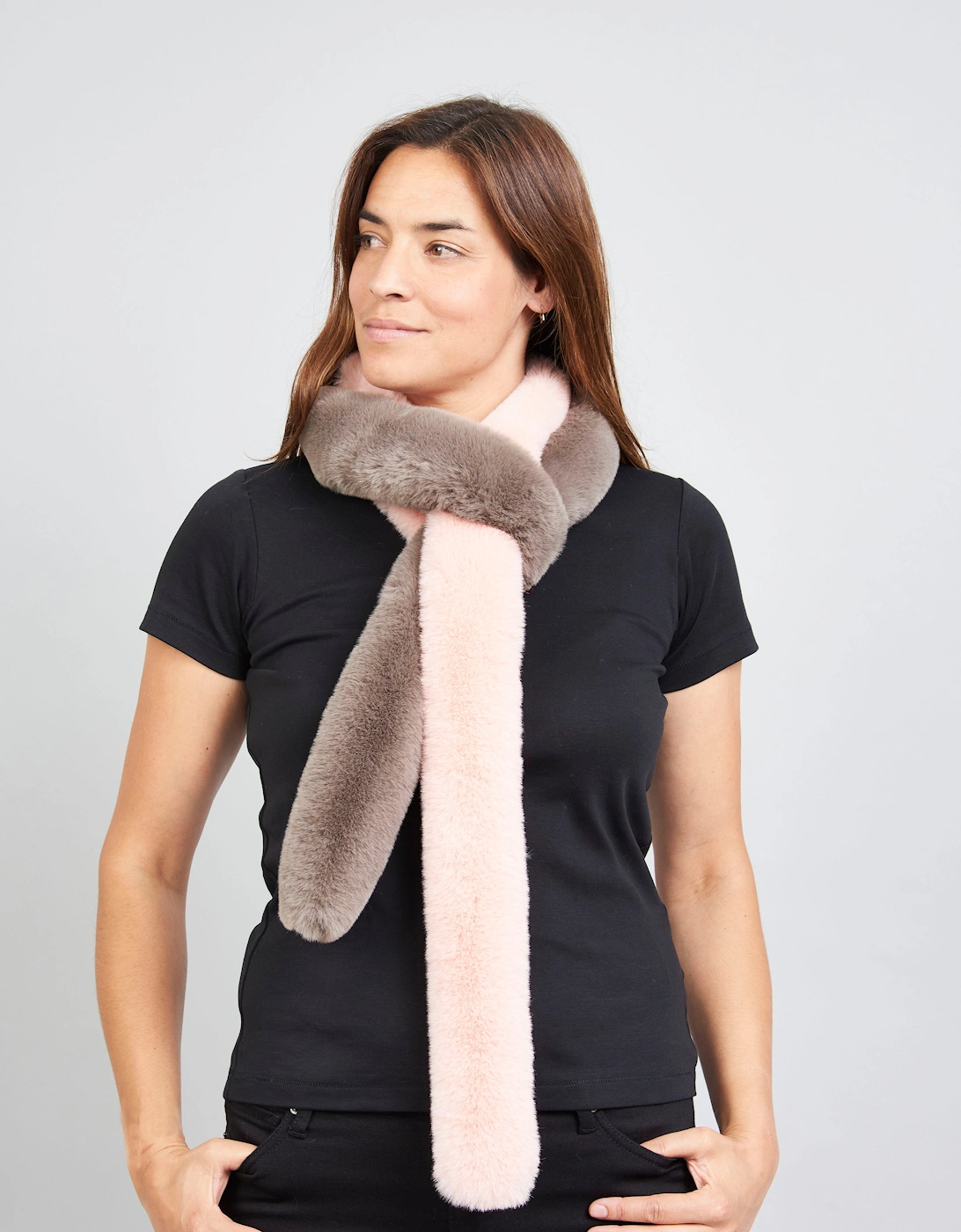 Patchwork Pasha Faux Fur Scarf - Pink/Mink