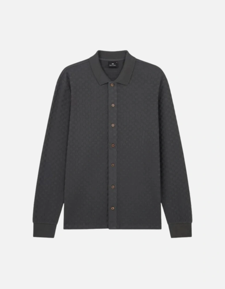 Reg Fit LS Button Front Polo - Slate