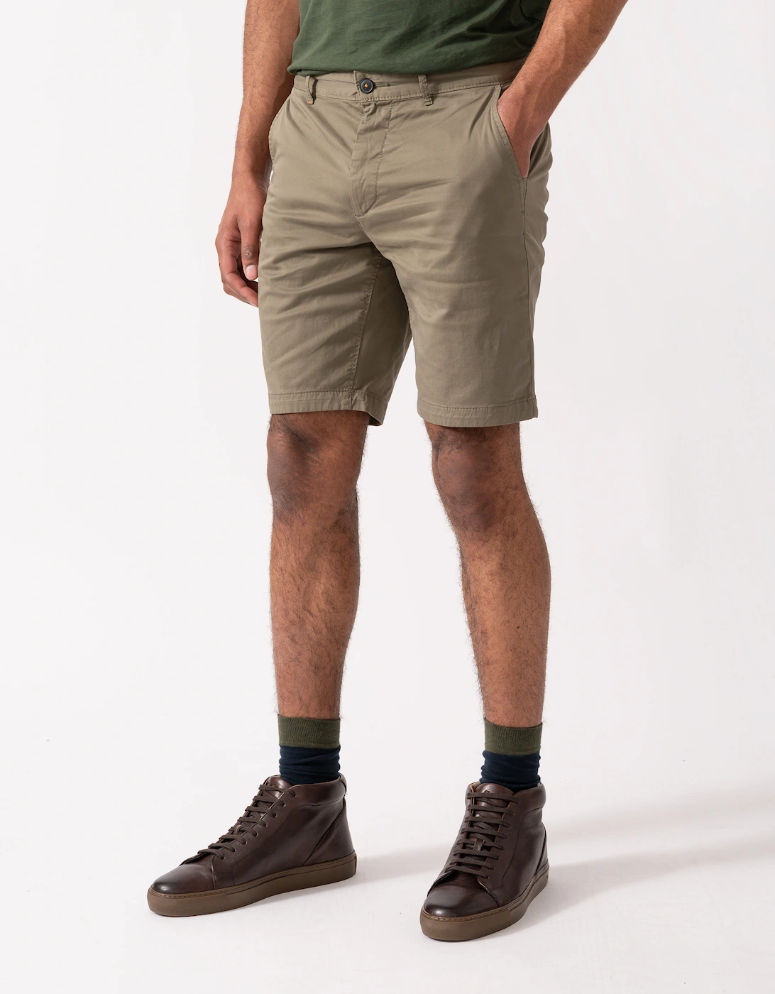 BOSS Orange Mens Slim Fit Chino Shorts in Stretch Cotton Twill - Open Green 342, 4 of 3